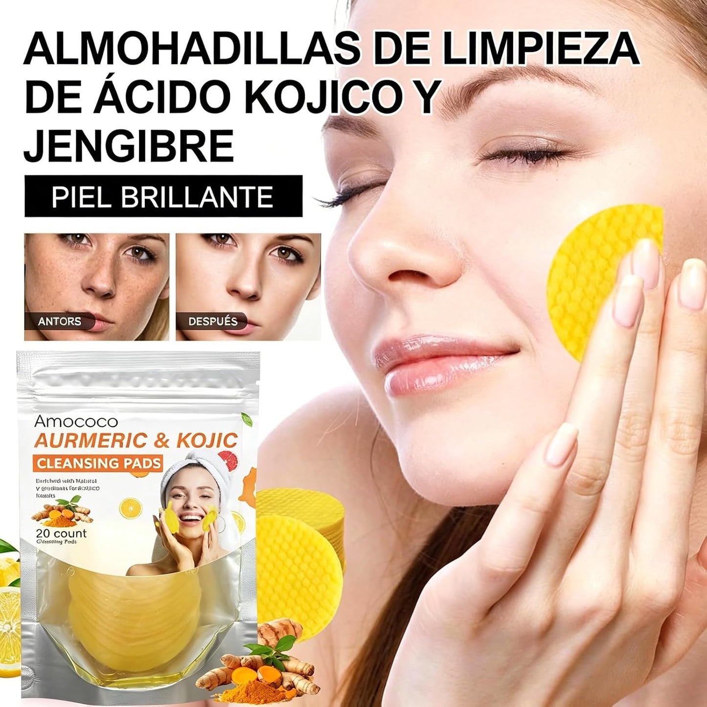 Brightening Cleansing Pads - Turmeric & Kojic Acid Formula For Fresh-Looking Glow