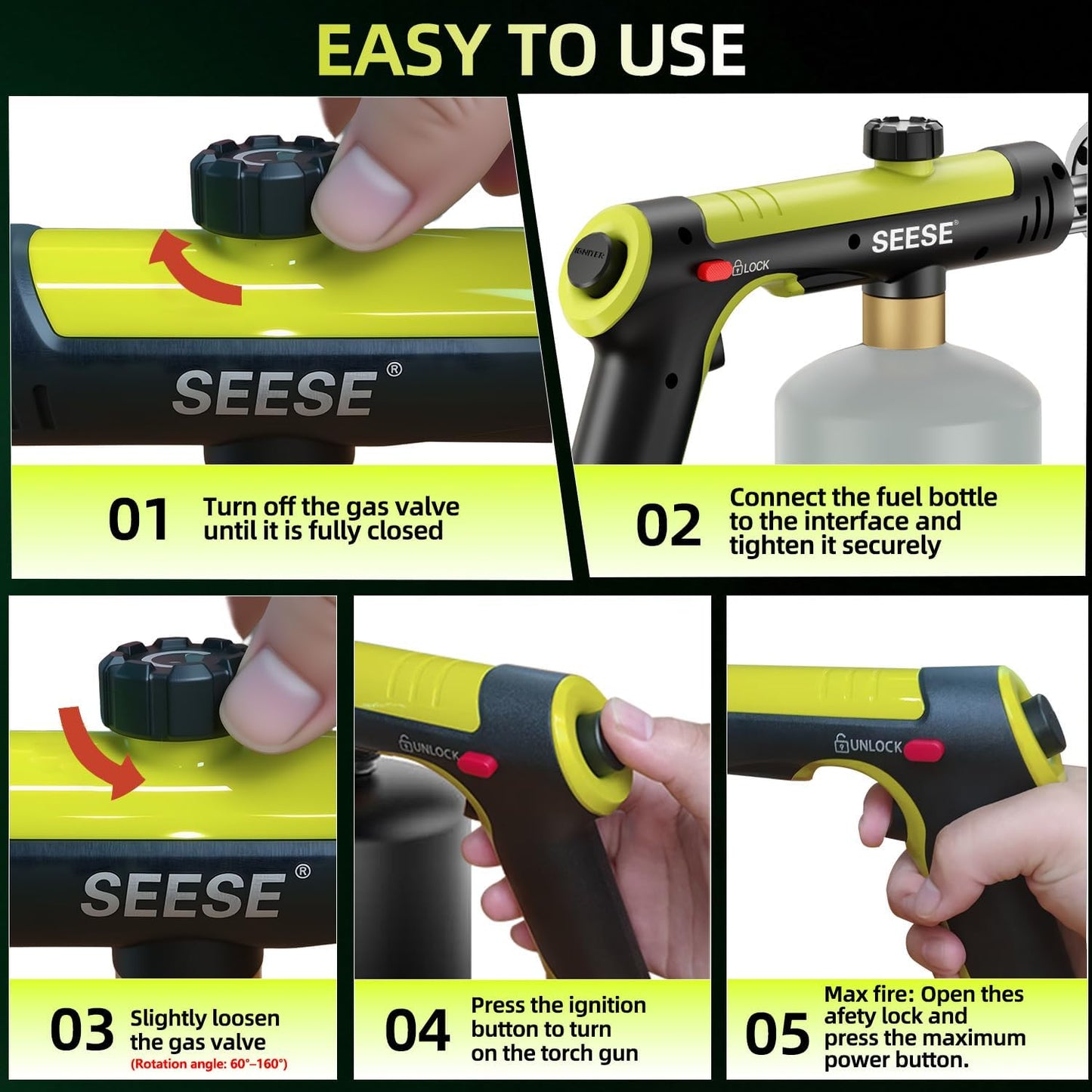 Heavy-Duty High-Output Propane Torch — One-Touch Turbo Fire & Maximum Safety Lock for Instant Clearing