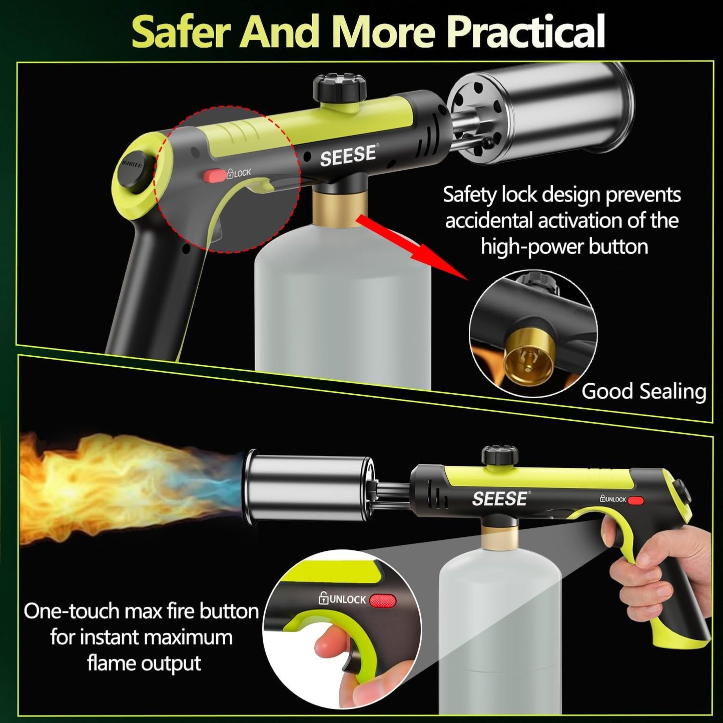 Heavy-Duty High-Output Propane Torch — One-Touch Turbo Fire & Maximum Safety Lock for Instant Clearing