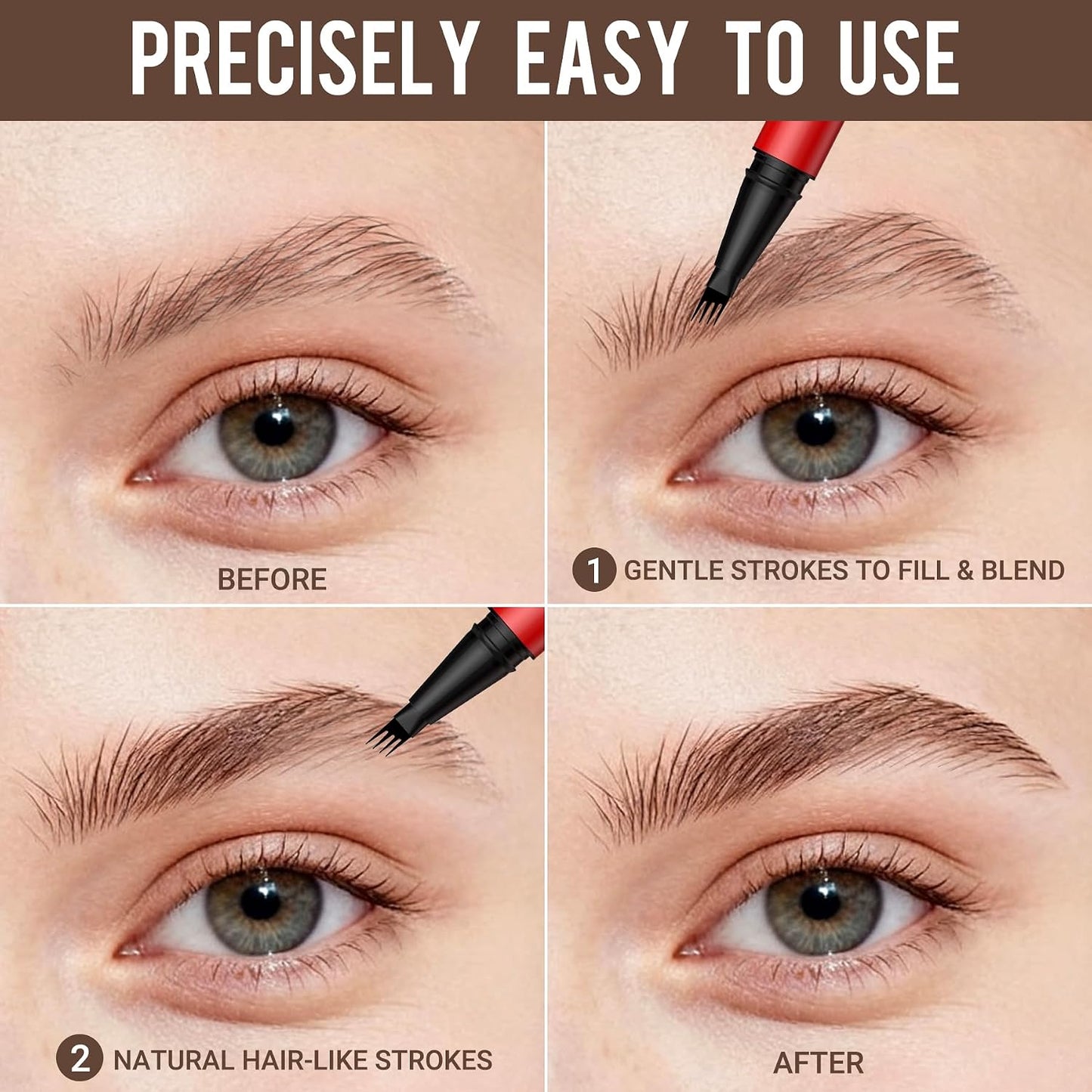 Eyebrow Pen - 4-Tip Hair-Like Strokes For Natural Fuller Brows